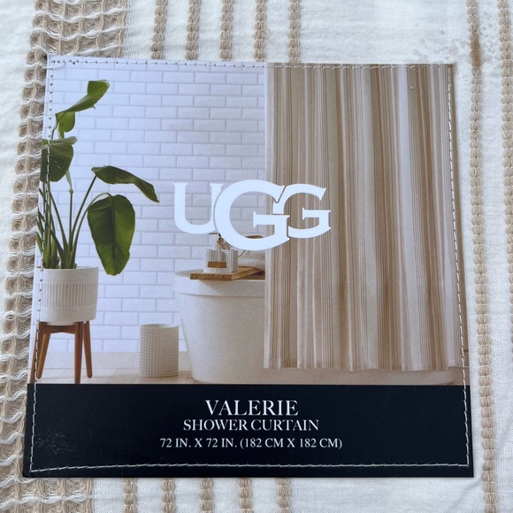 NWT UGG Shower Curtain 72 x 72 inches Tan and Cream Stripe - Picture 2 of 4